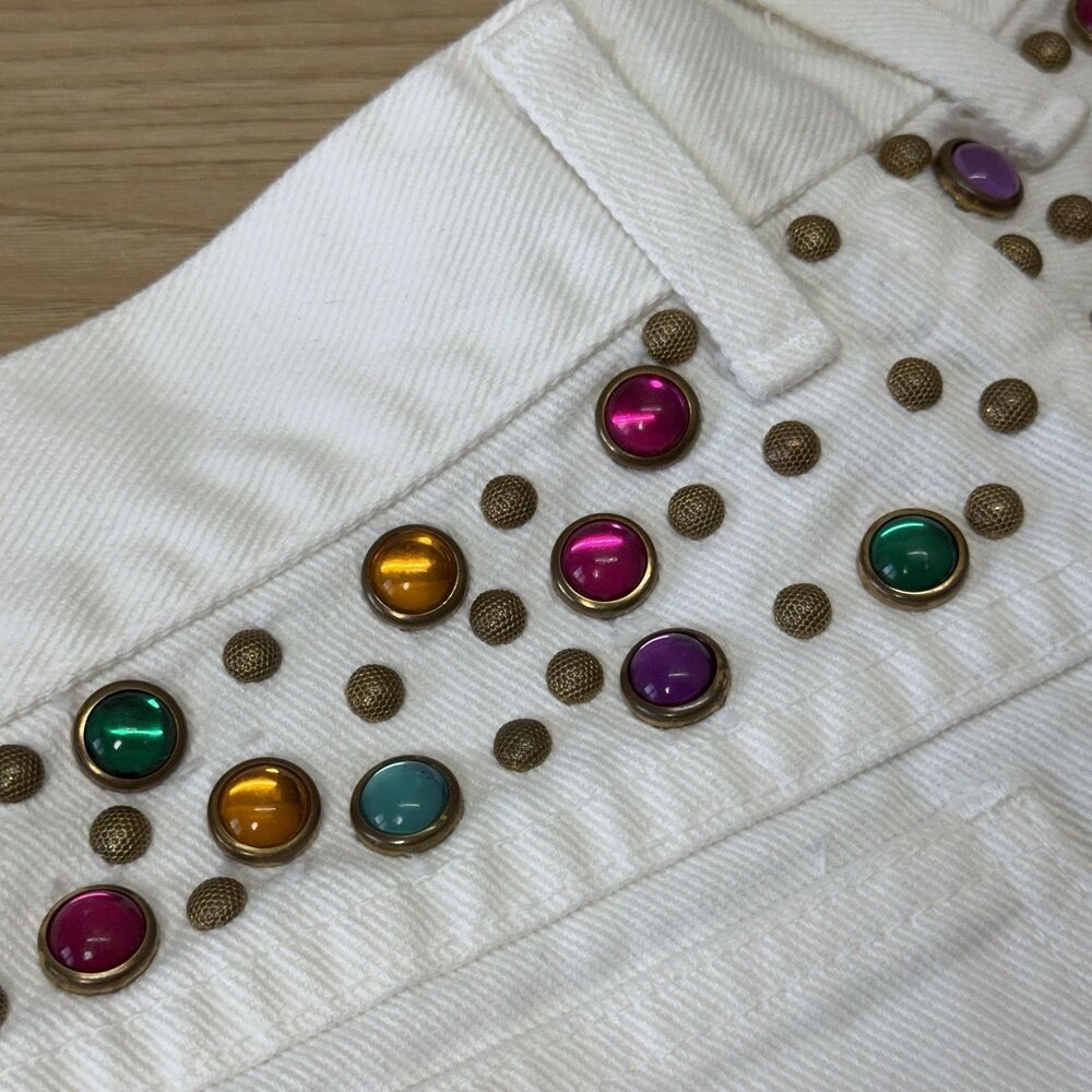 Vintage 90s Bedazzled White Mom Shorts Size 8 Rodeo Western Festival Party Swift - Picture 4 of 15